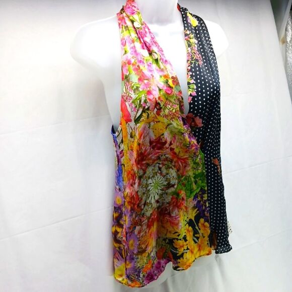 Single by Los Angeles Floral/ Poke-a-dot Artwear Silk Lined Halter Blouse Small. - Picture 7 of 13